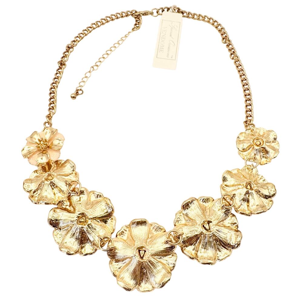 Vintage Vendome Gold Floral Necklace | 1980s Statement Jewelry | Glam Party Look